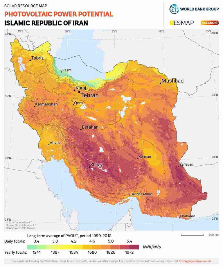 نقشه تابش خورشید در ایران