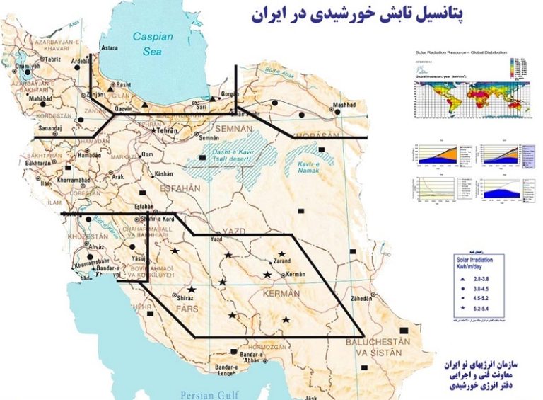 نقشه تابش خورشید در ایران و پتانسیل مناطق مختلف